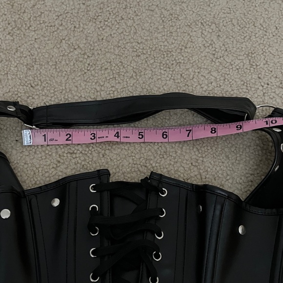 Black Studded Corset Halter Top w. buckles, underbust, fully adjustable, lace up - Picture 10 of 12